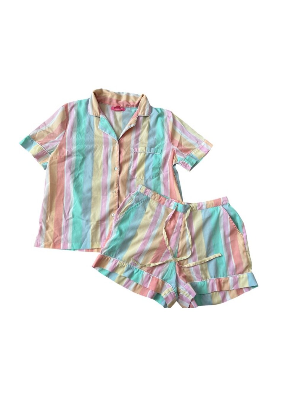 Isaac Mizrahi Pastel Striped Pajama Set Short Sleeve Top Shorts Women's Size S
